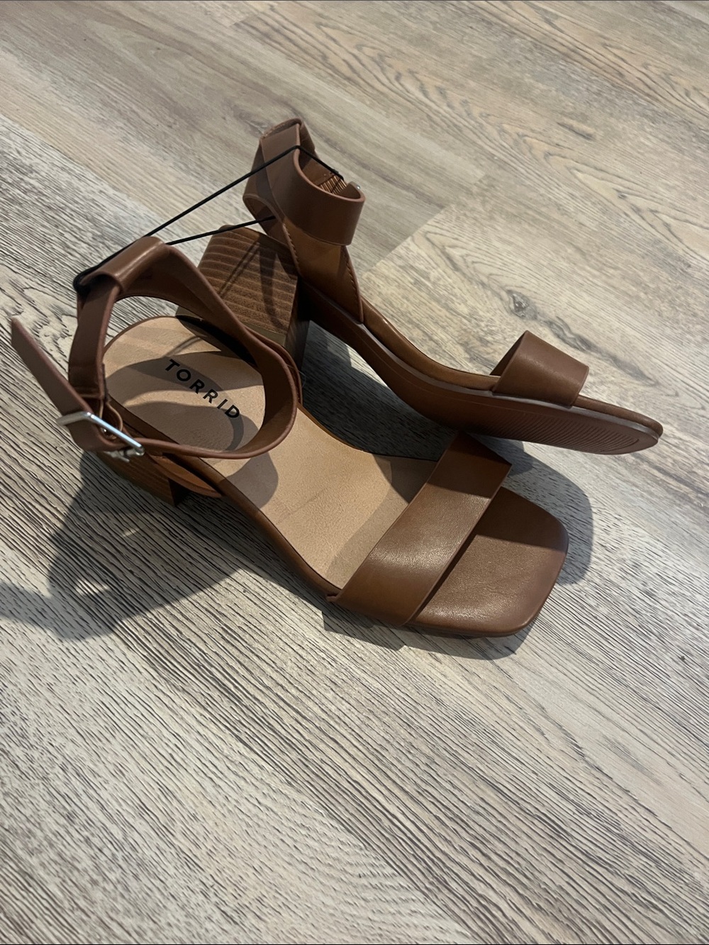 torrid Brown Square-Toe Ankle-Strap Block Heels